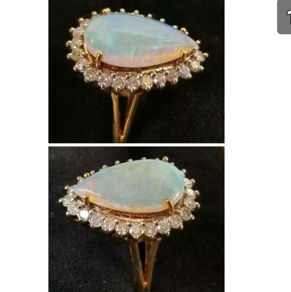 Sold Vintage 18k Gold Opal Diamond Halo Ring - Picture 7 of 13